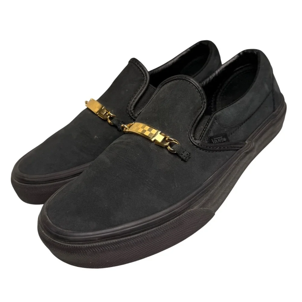 Vans Classic Slip On Black Gold Checkerboard Hardware Womens 7.5